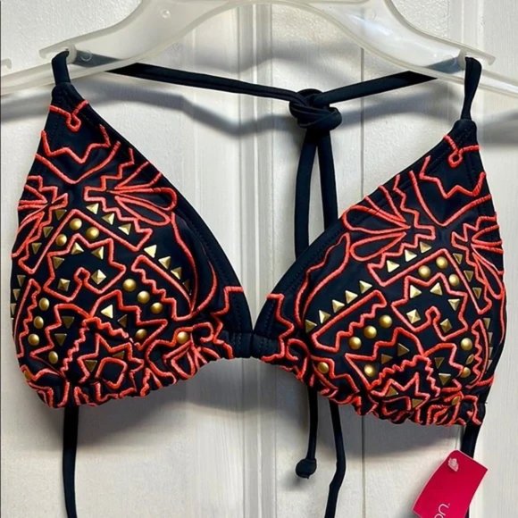 Xhilaration Pink Gray Gold Beaded String Bikini Top Jr Size XS NWT - Picture 1 of 4